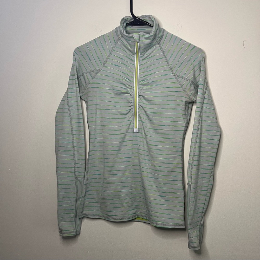 Athleta Elite Half Zip Pullover Blue and Green Stripe Size XXS